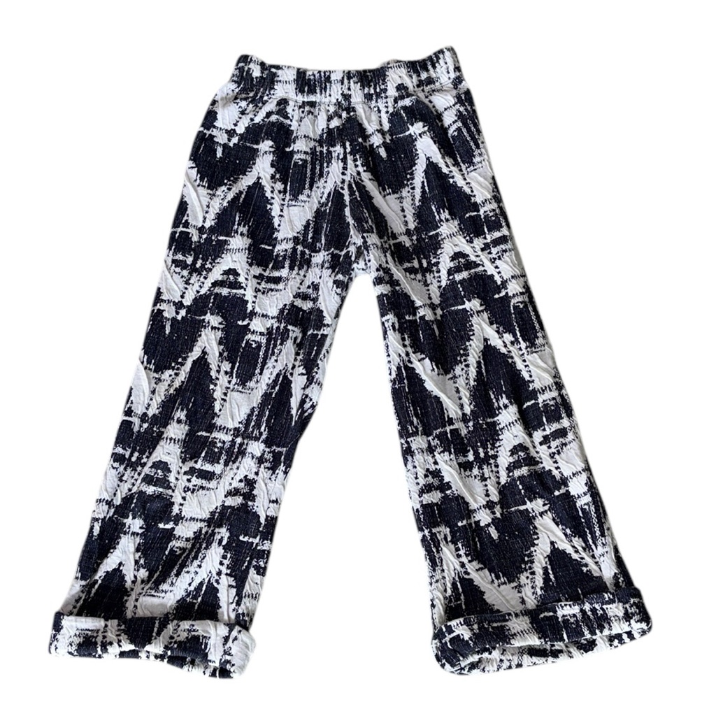 Seea Keiko Cream & Blue Zigzag Print Textured Cropped Cuffed Knit Pants - Xs / S